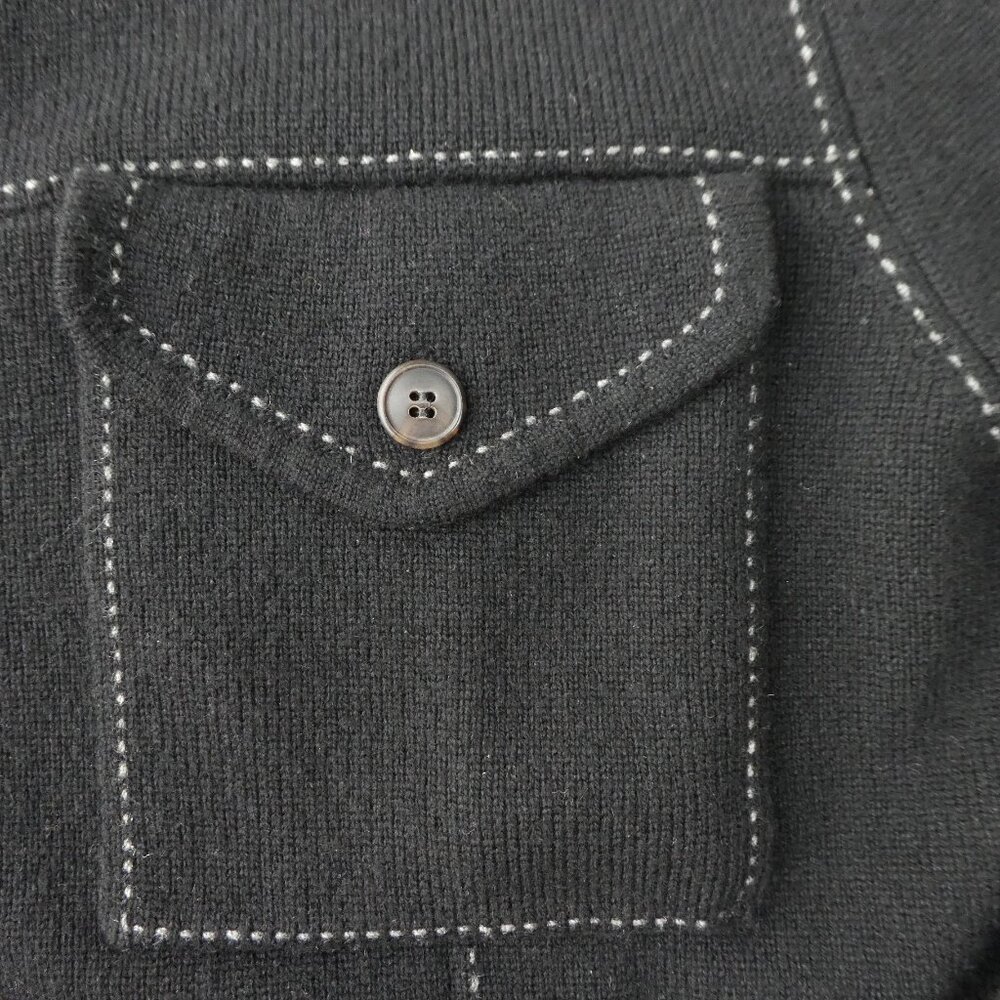 CaSHMeRe Neiman Marcus Black Shacket Cardigan White Top Stitch Flapped Pockets M - Picture 5 of 8